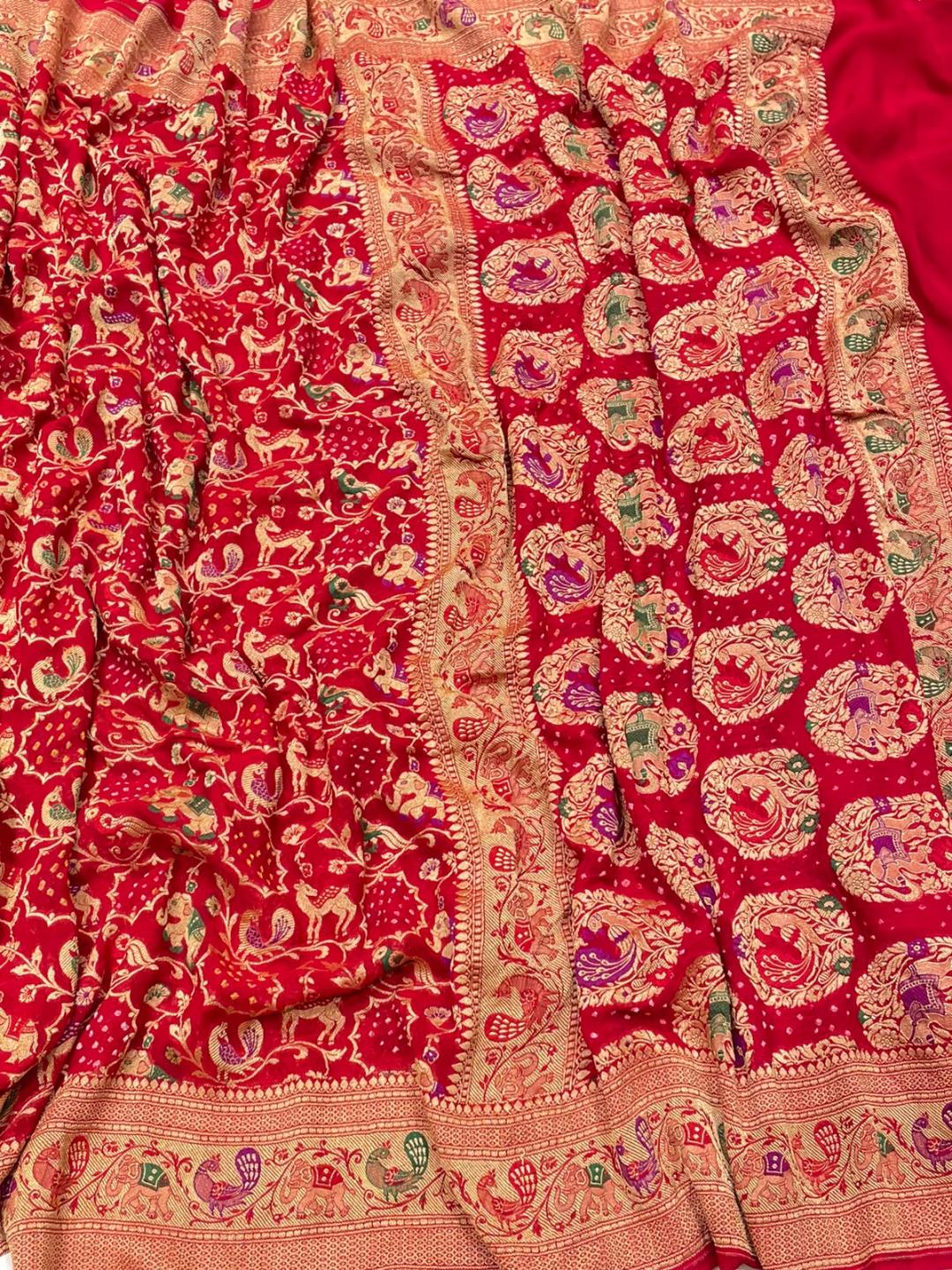 Dark Red Georgette Banarasi saree blouse piece