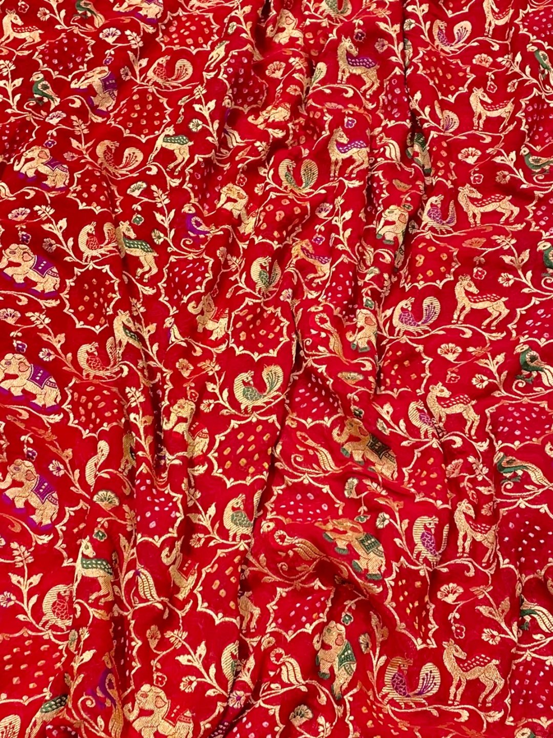 Dark Red Georgette Banarasi saree pallu detail