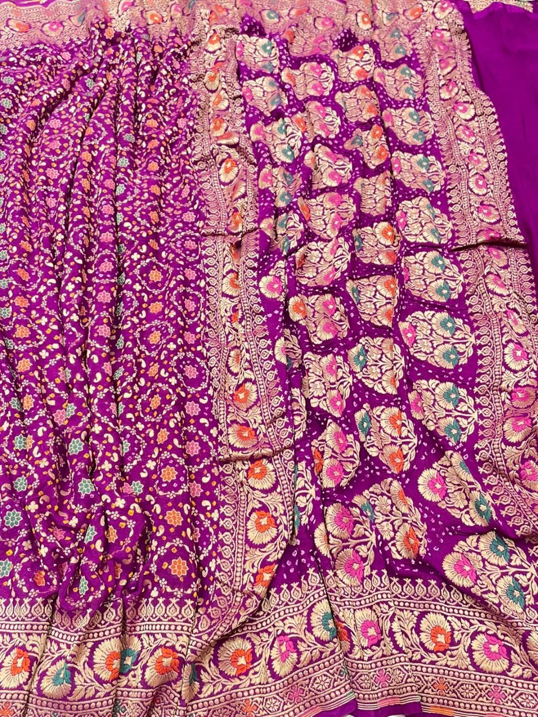 Red With Orange Tone Bandhani Banarasi saree blouse piece