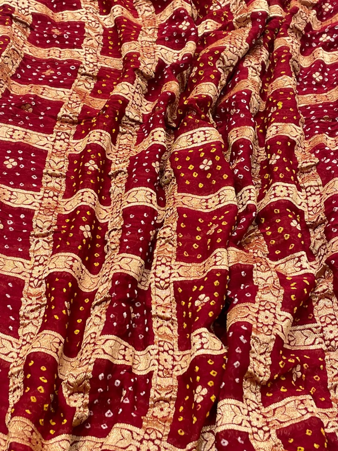 Maroon Bandhani Banarasi saree blouse piece