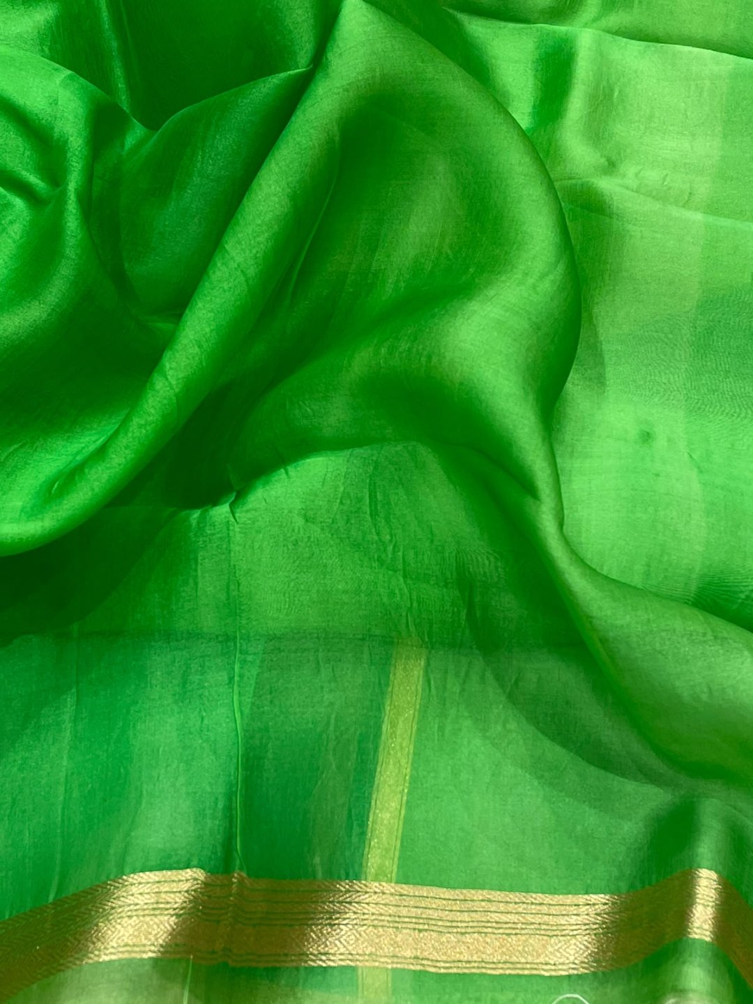 Green Kora Silk Banarasi saree full spread