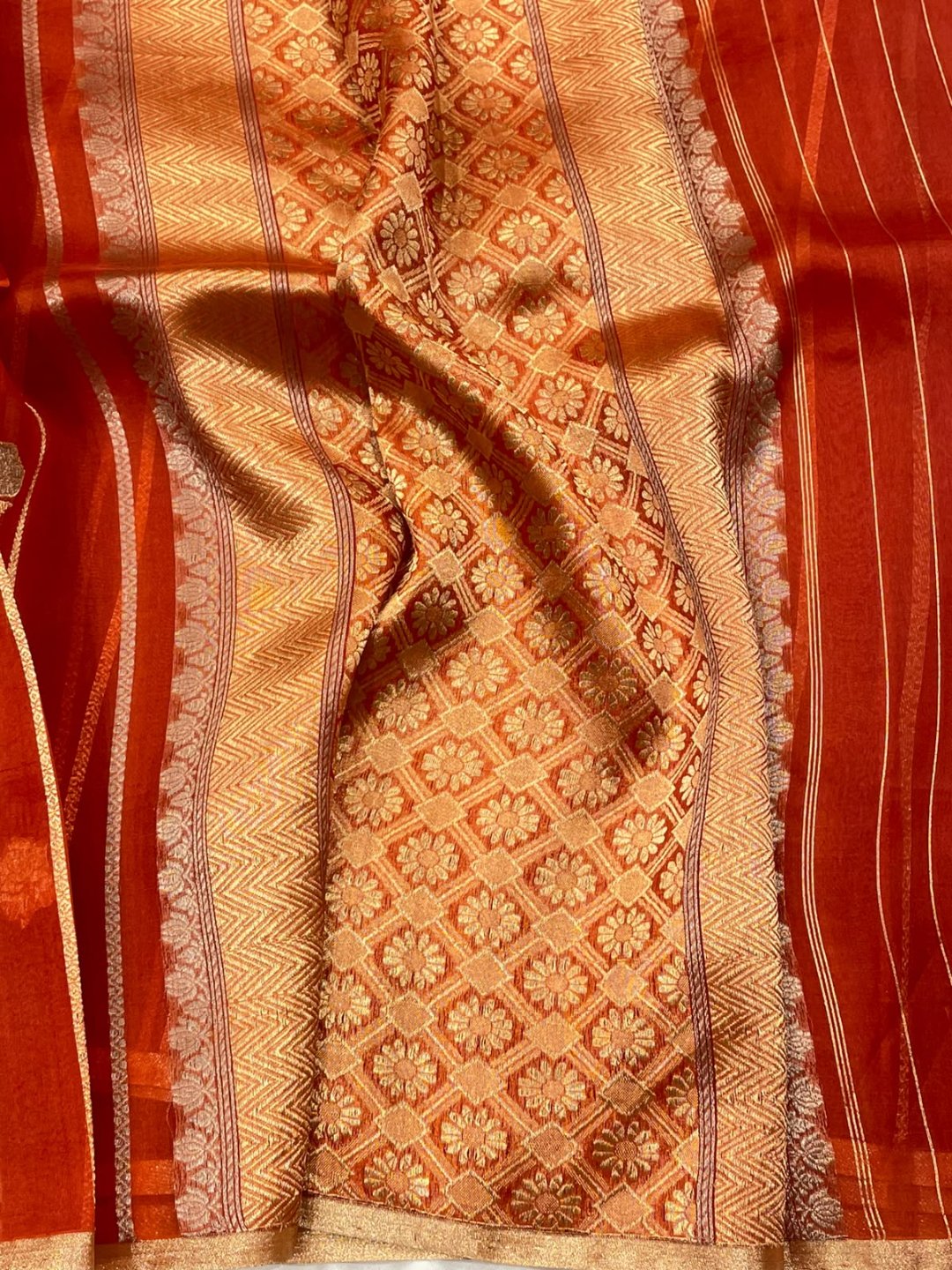 Rust Orange Kora Silk Banarasi saree blouse piece