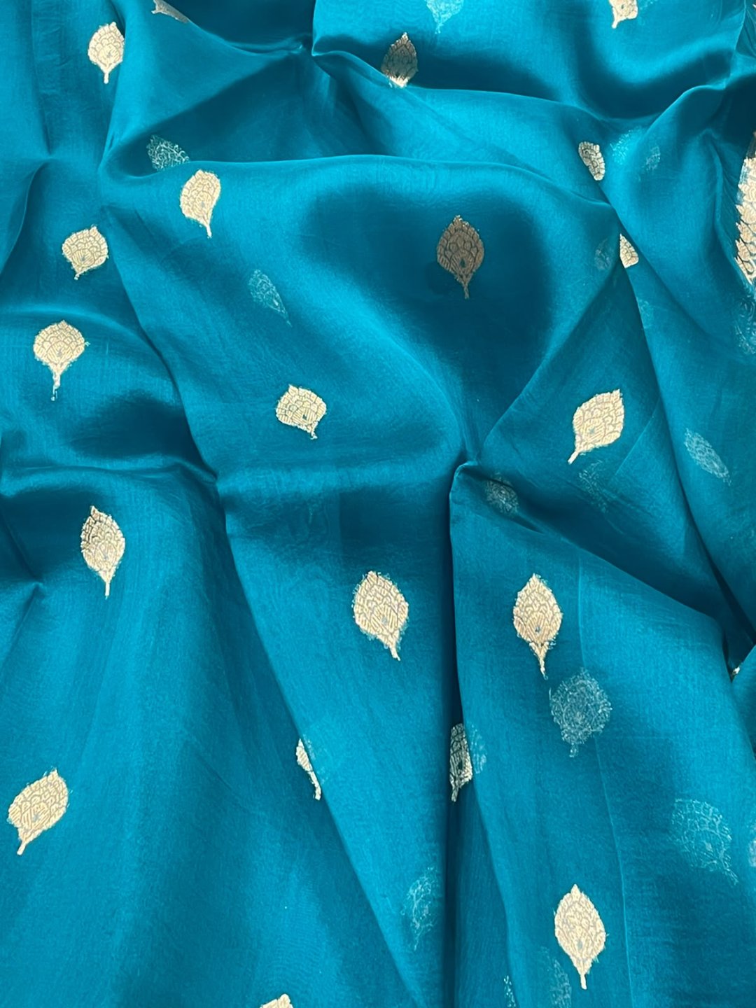 Rama Green Kora Silk Banarasi saree blouse piece