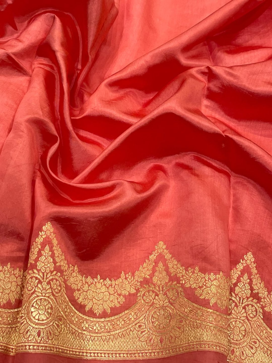 Peach Katan Silk Banarasi saree texture detail
