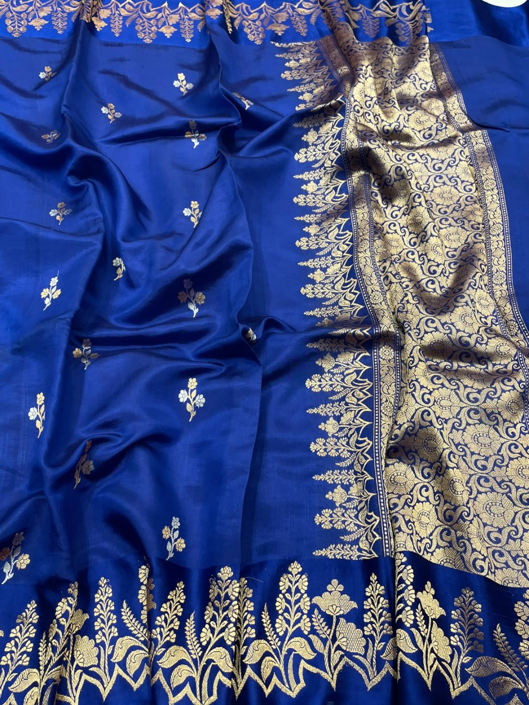 Royal blue Katan Silk Banarasi saree pallu detail