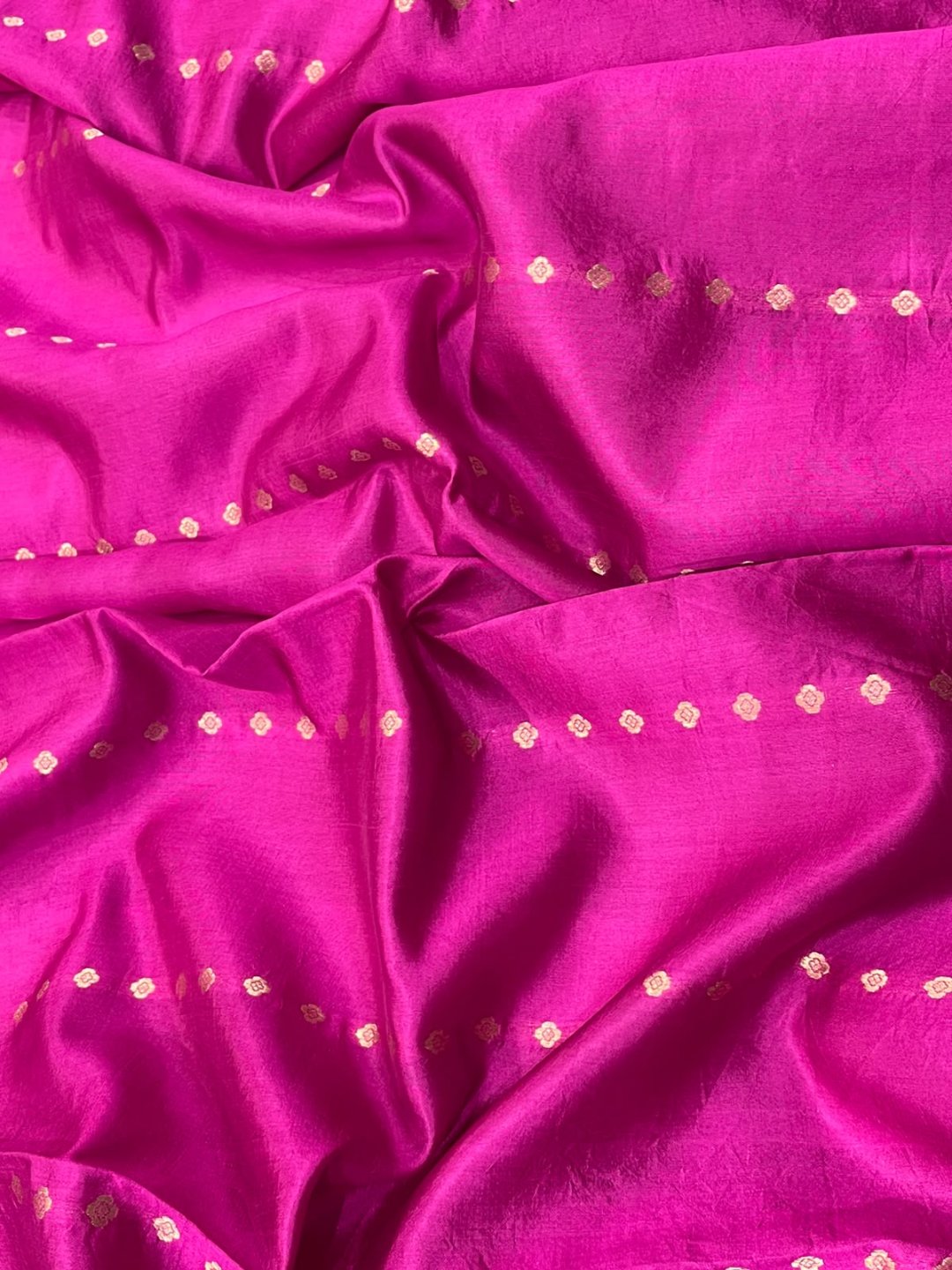 Rani Pink Katan Silk Banarasi saree full spread