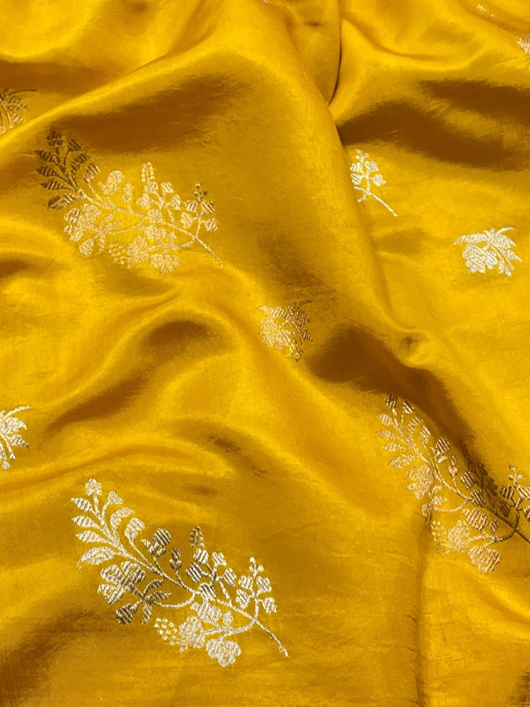 Lemon Yellow Katan Silk Banarasi saree blouse piece