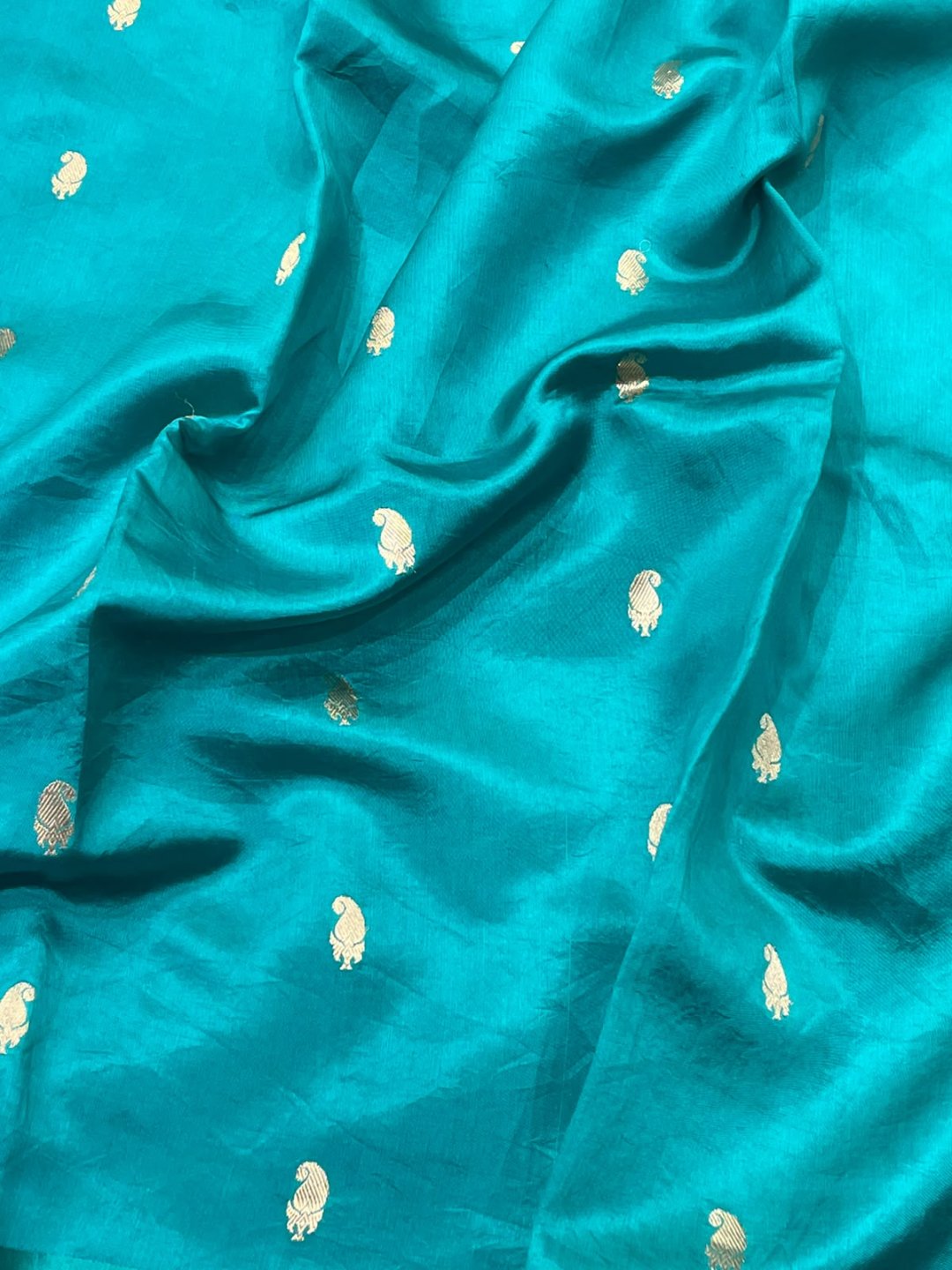 Aqua Green Katan Silk Banarasi saree border closeup