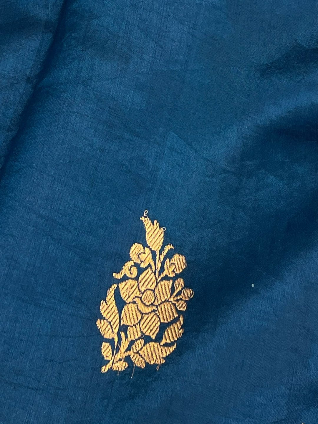 Rama Blue Katan Silk Banarasi saree border closeup