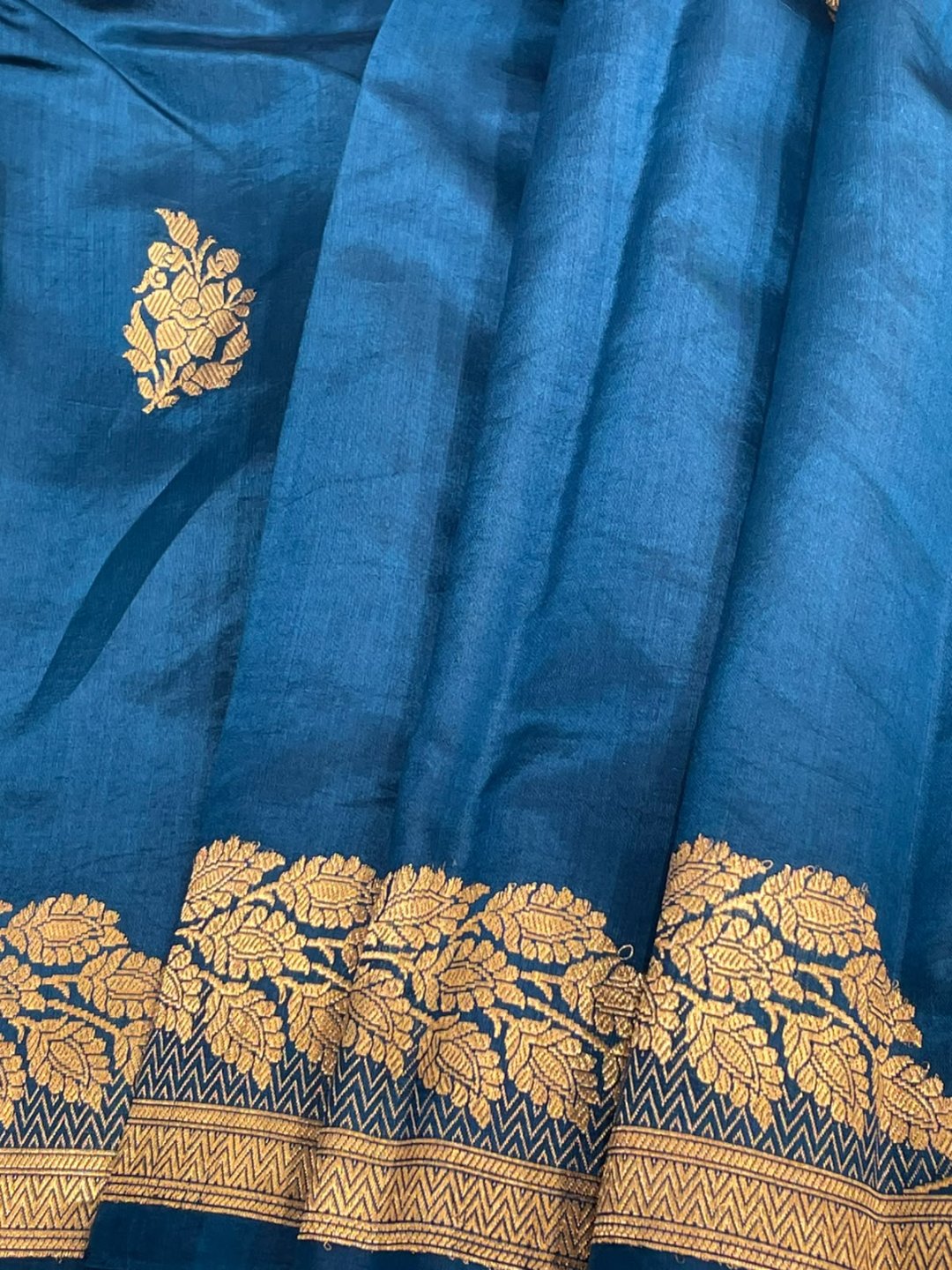 Rama Blue Katan Silk Banarasi saree blouse piece