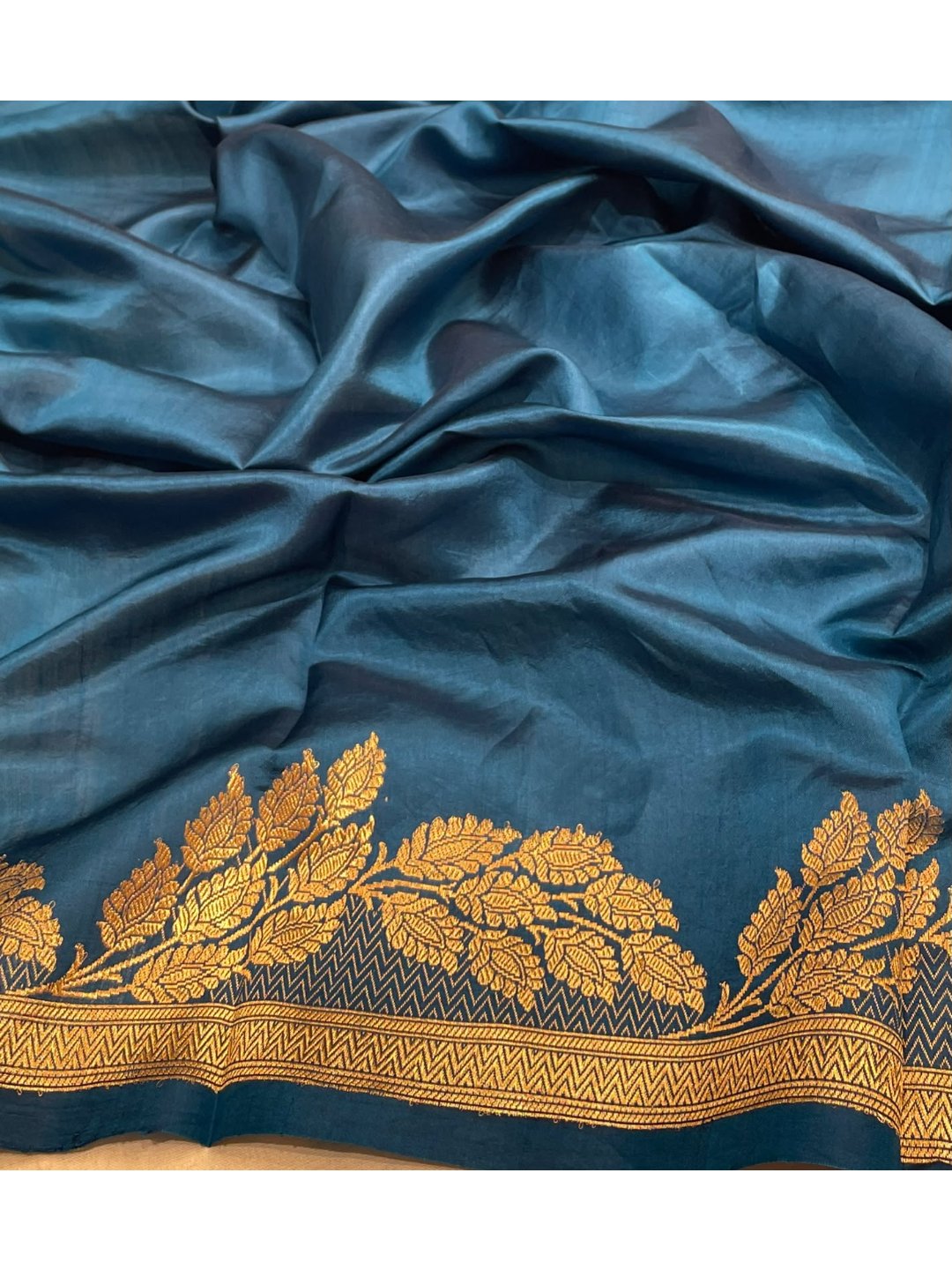 Rama Blue Katan Silk Banarasi saree full spread