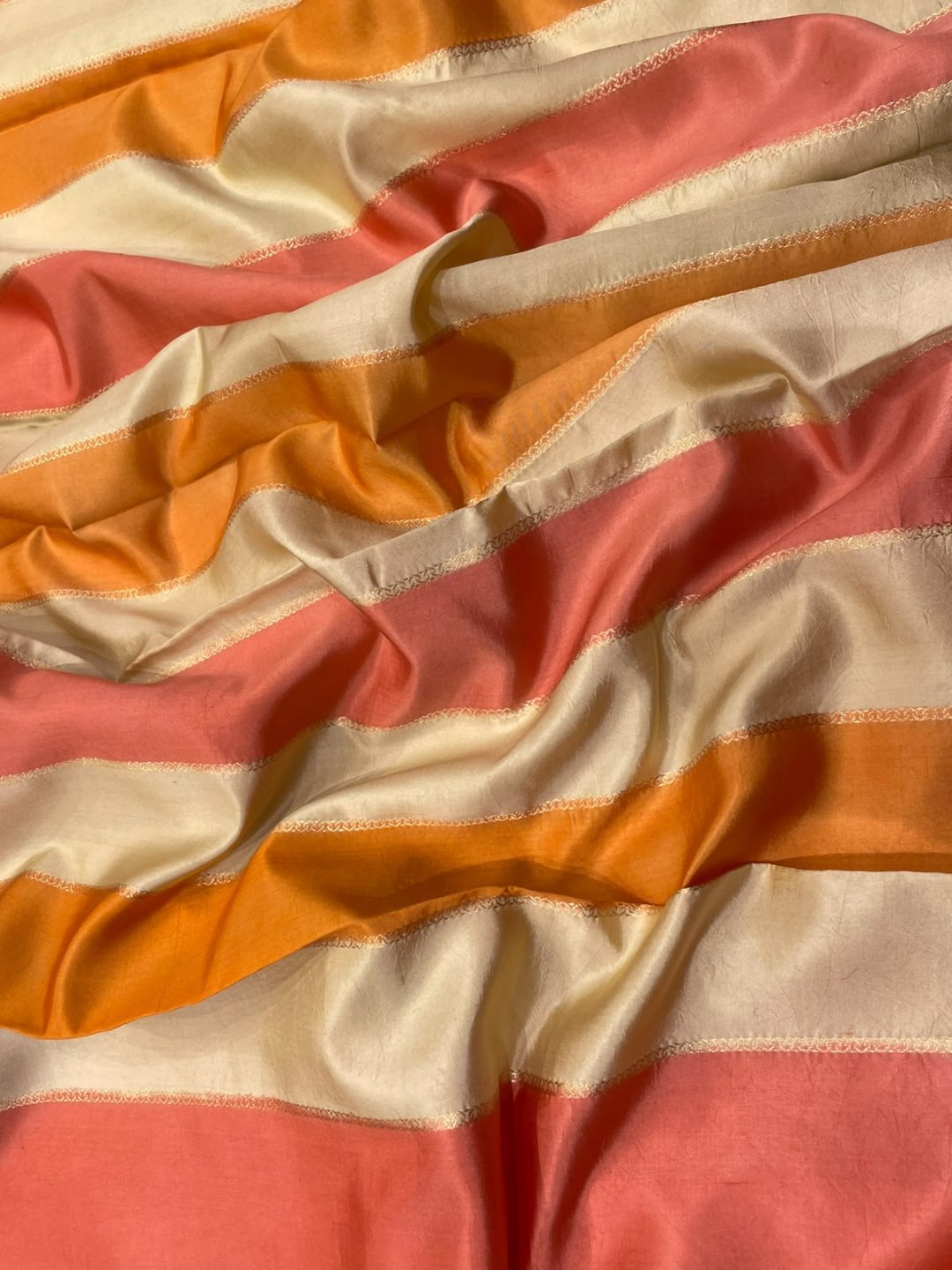 Ivory with Orange and Pink shade Katan Silk Banarasi saree blouse piece