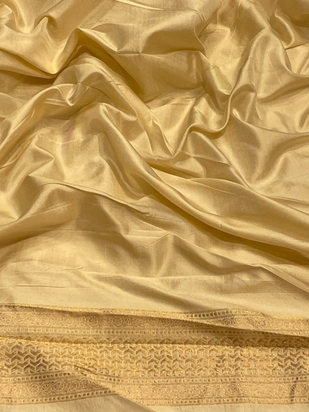 Ivory with Orange and Pink buta Katan Silk Banarasi saree texture detail