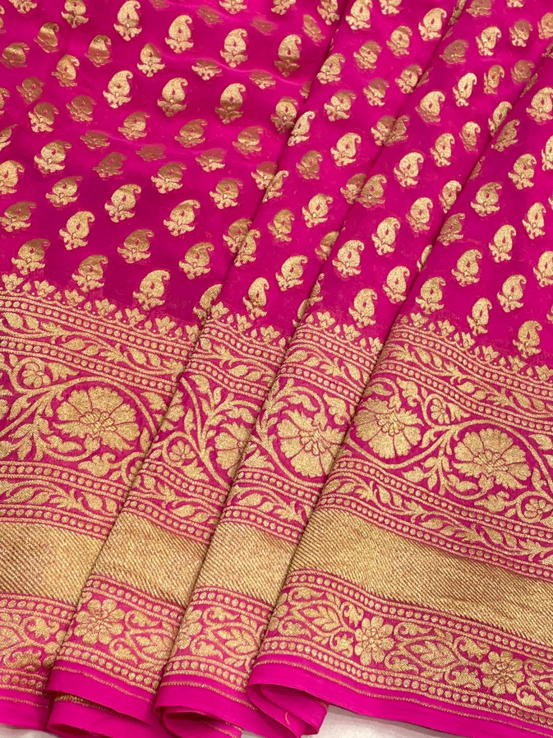 Pink Chiffon Banarasi saree blouse piece