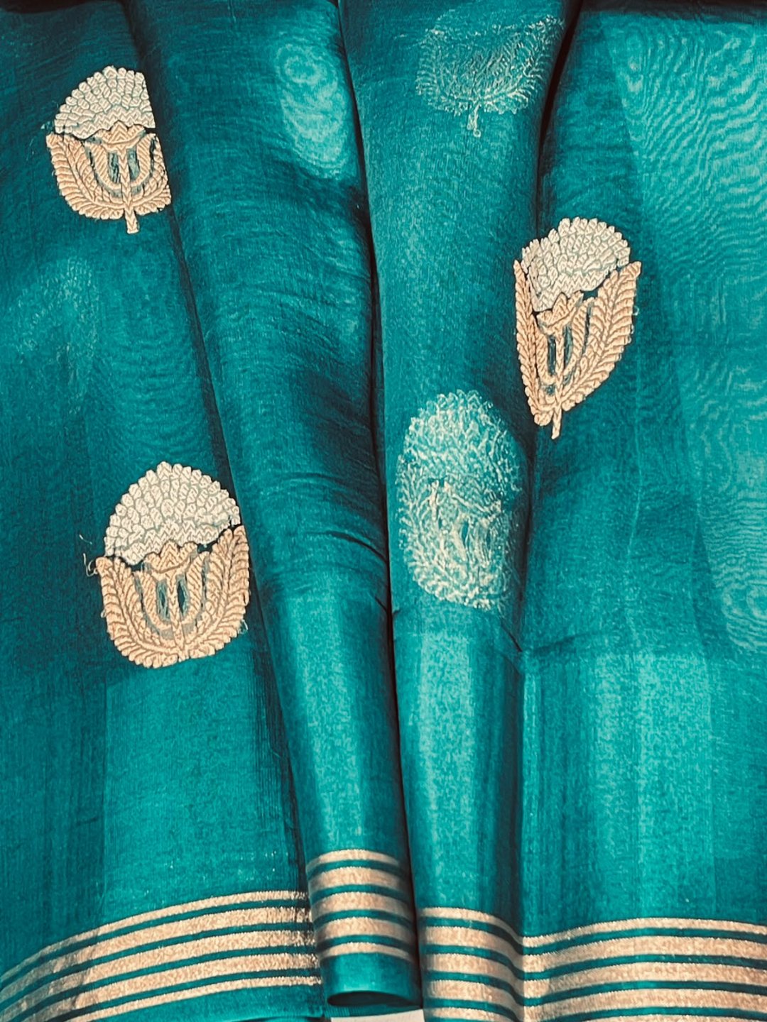 Rama Green Kora Silk Banarasi saree blouse piece