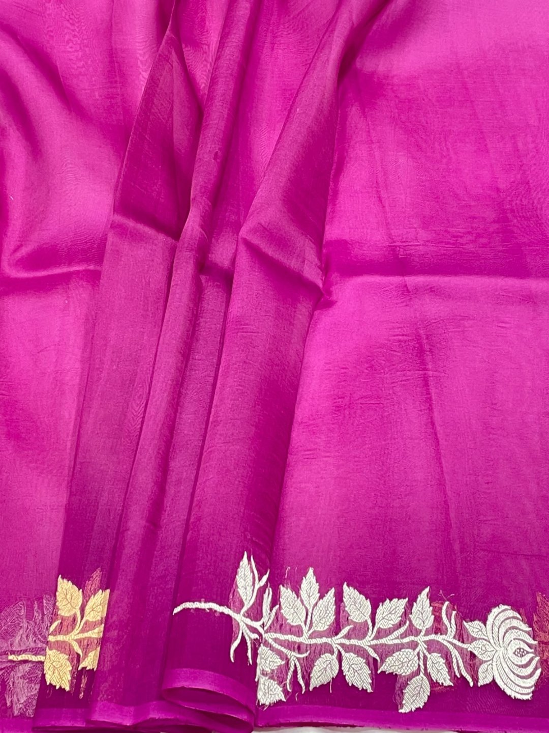 Magenta Pink Kora Silk Banarasi saree blouse piece