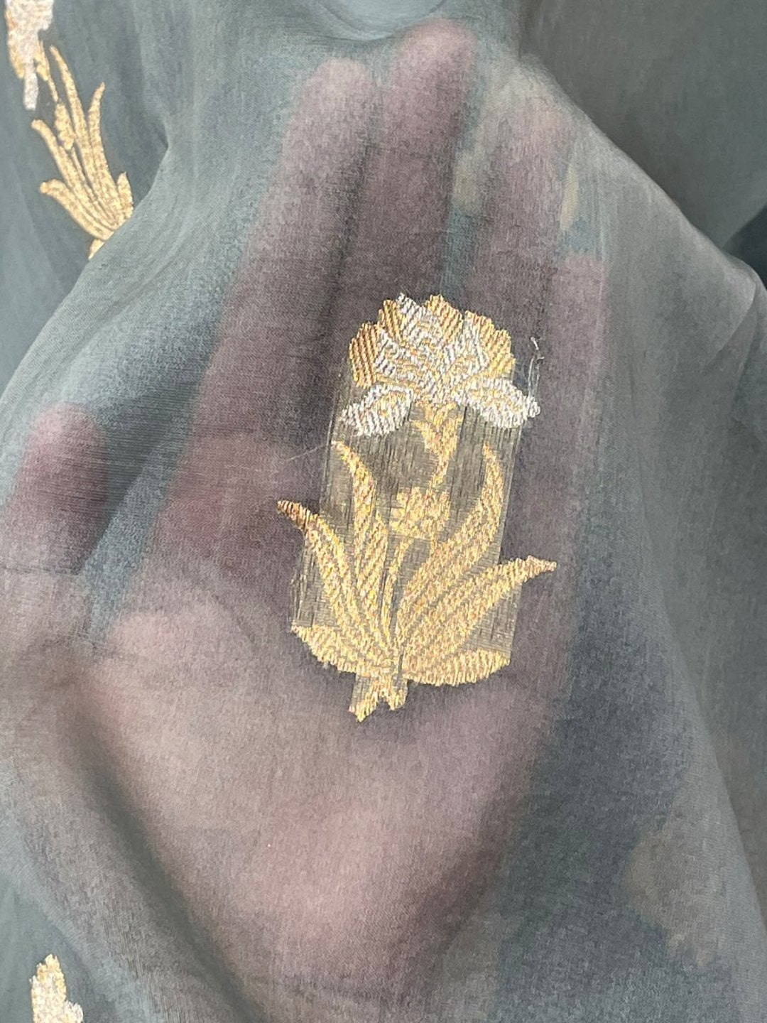 Grey Kora Silk Banarasi saree blouse piece
