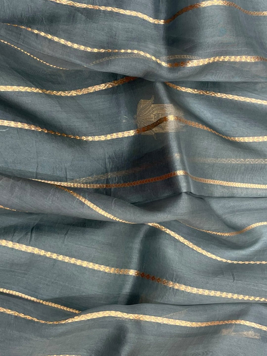 Grey Kora Silk Banarasi saree full spread
