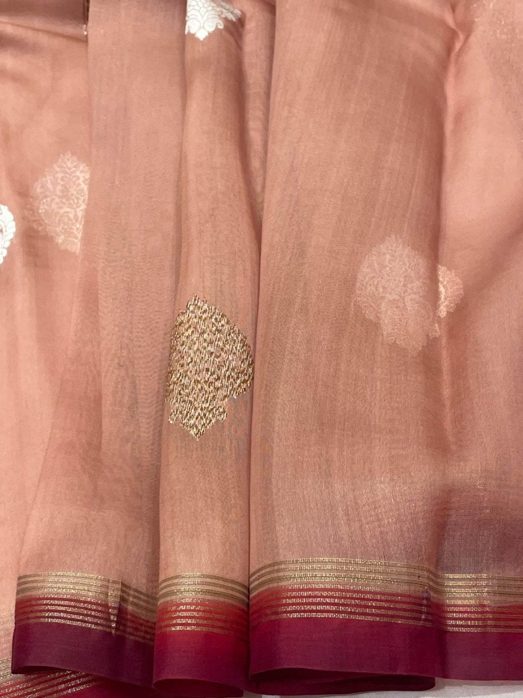 Peach Kora Silk Banarasi saree blouse piece