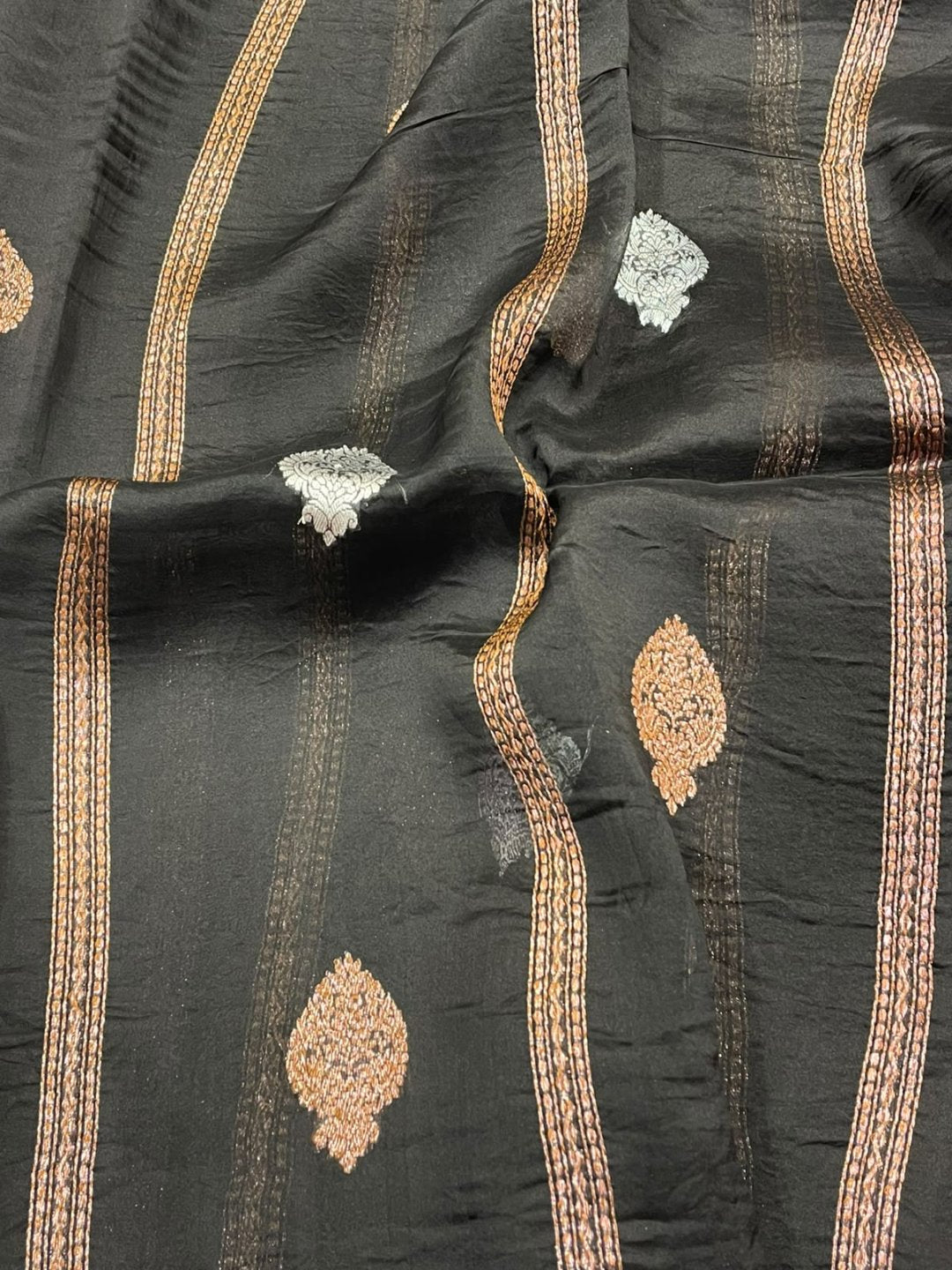 Black Kora Silk Banarasi saree border closeup