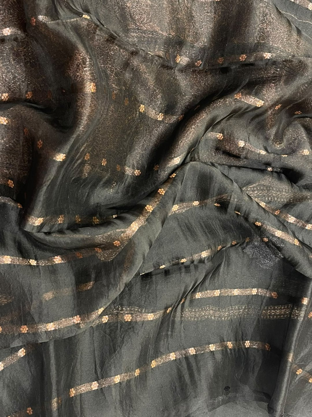 Black Kora Silk Banarasi saree texture detail