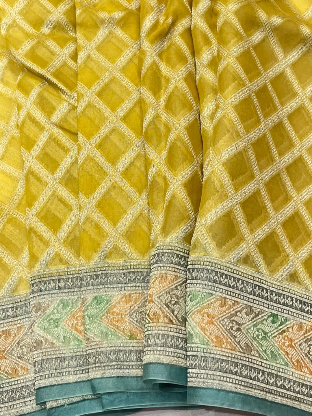 Lemon Yellow Kora Silk Banarasi saree blouse piece