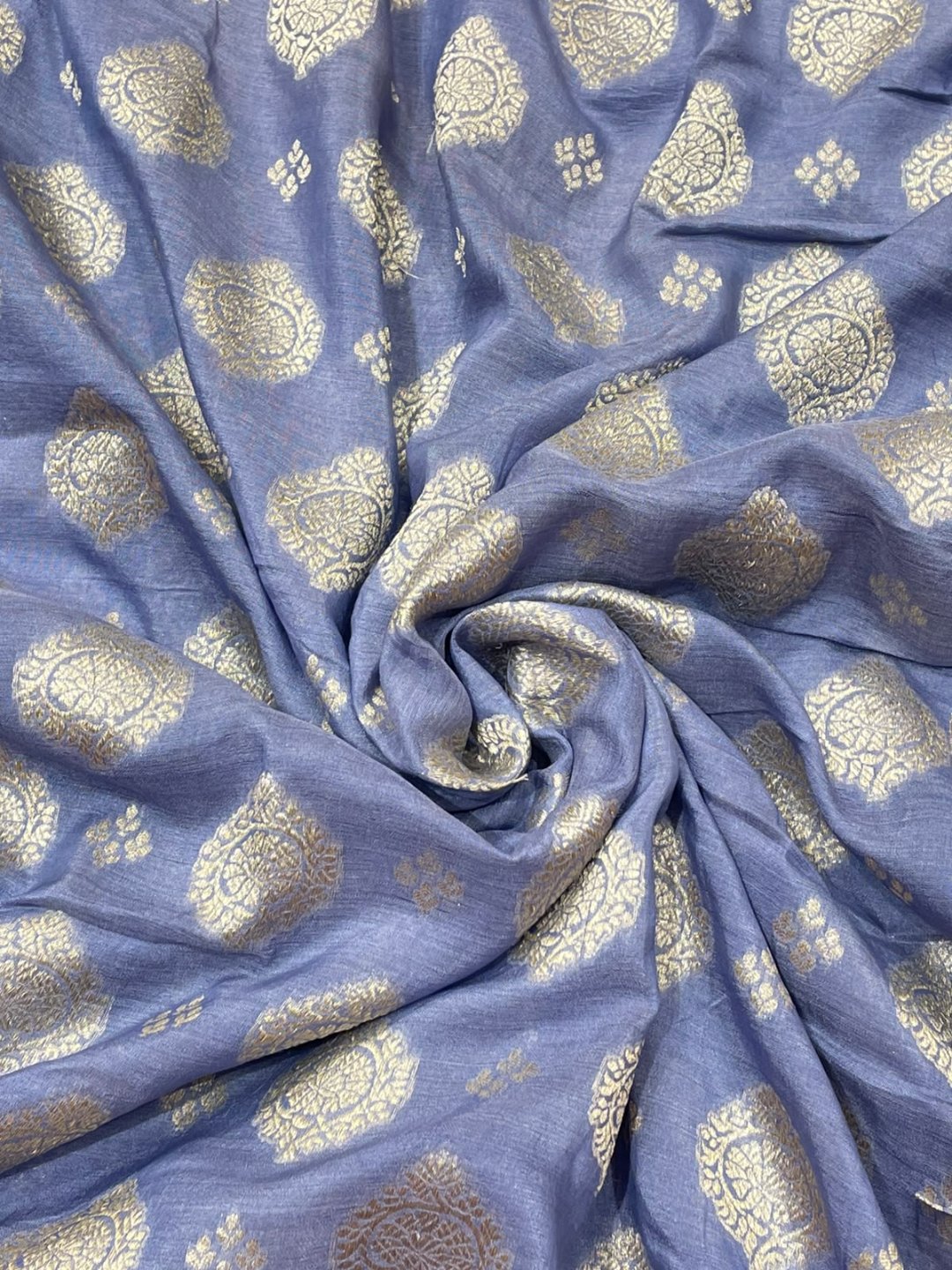 Light Blue Mashru silk Banarasi saree border closeup