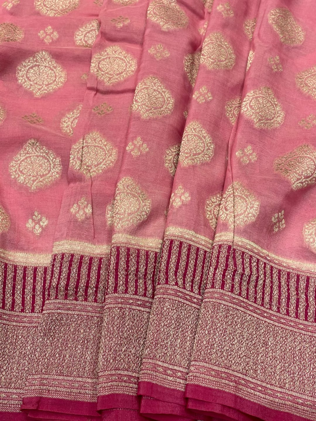 Light pink Tussar Silk Banarasi saree border closeup