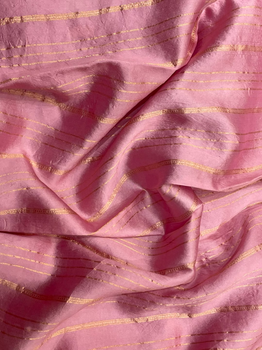 Rose pink Kora Silk Banarasi saree full spread
