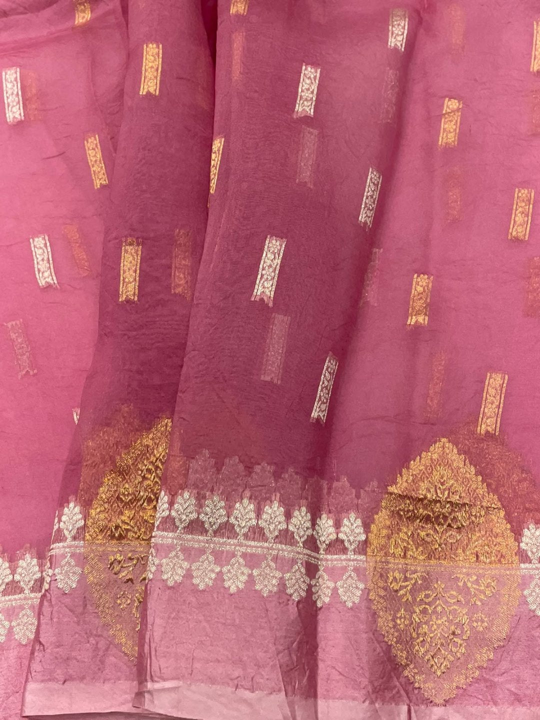 Rose pink Kora Silk Banarasi saree blouse piece