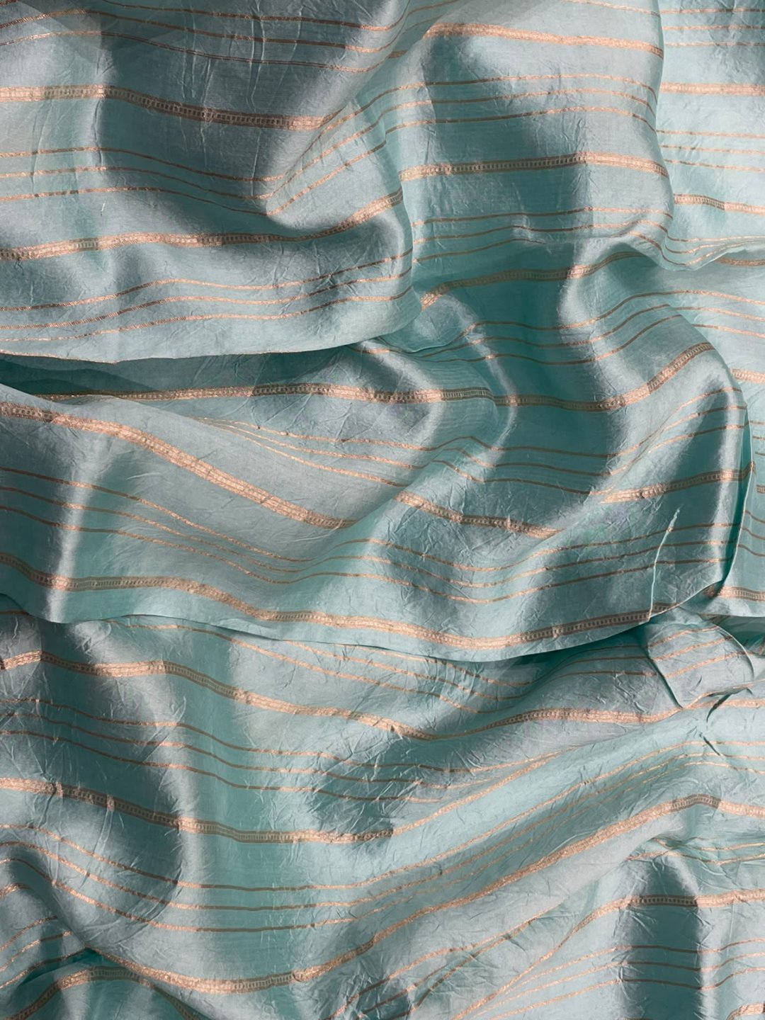 Sea blue Kora Silk Banarasi saree full spread