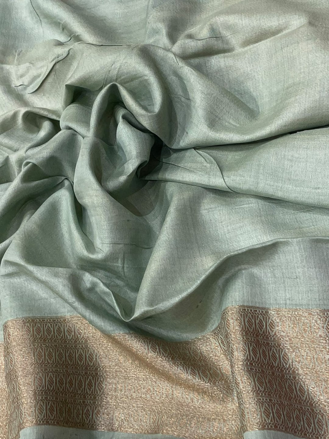 Multicolor Stripes with green border Tussar Silk Banarasi saree full spread