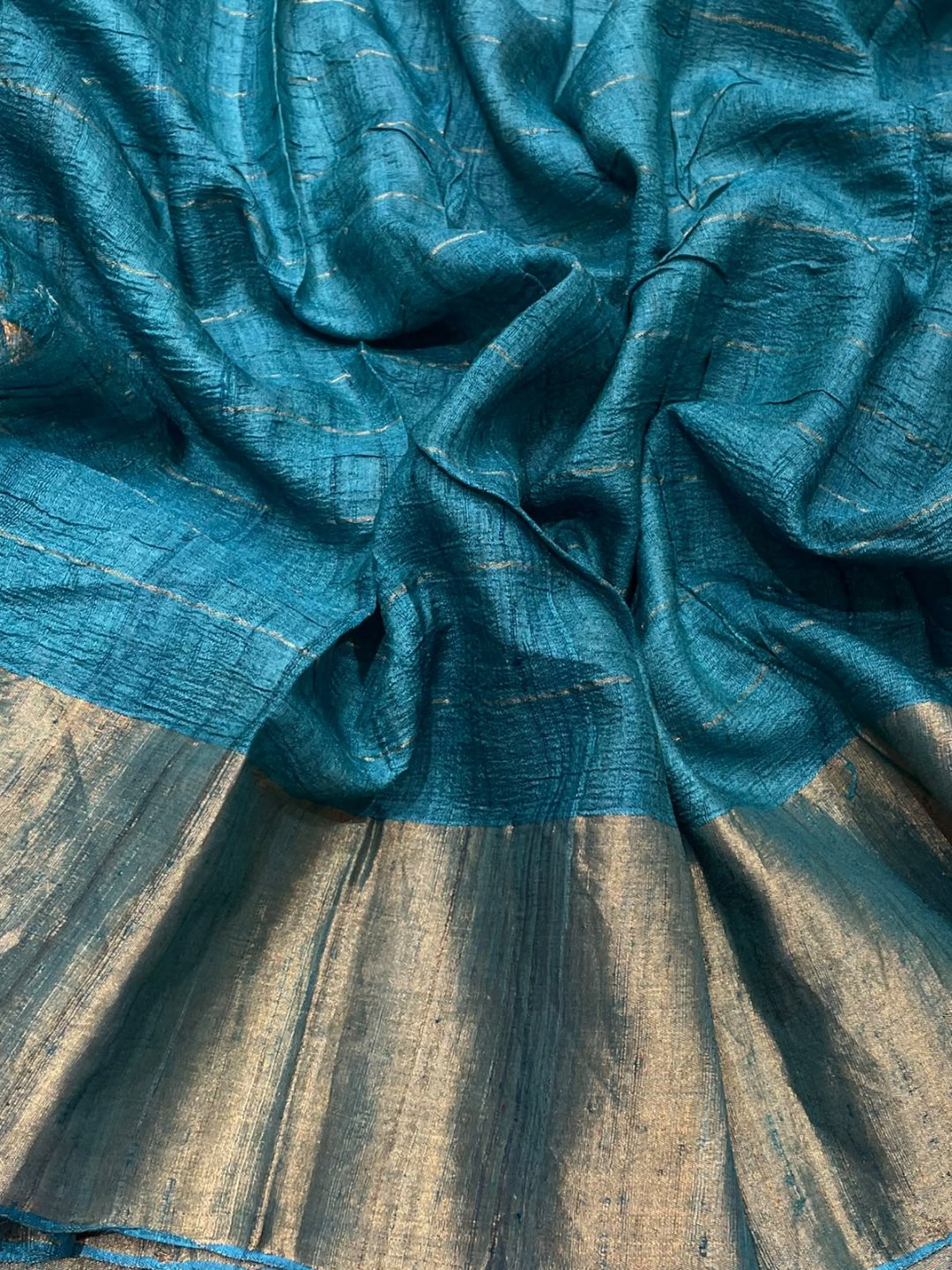 Dusty grey with teal blue border Raw silk saree Banarasi saree blouse piece