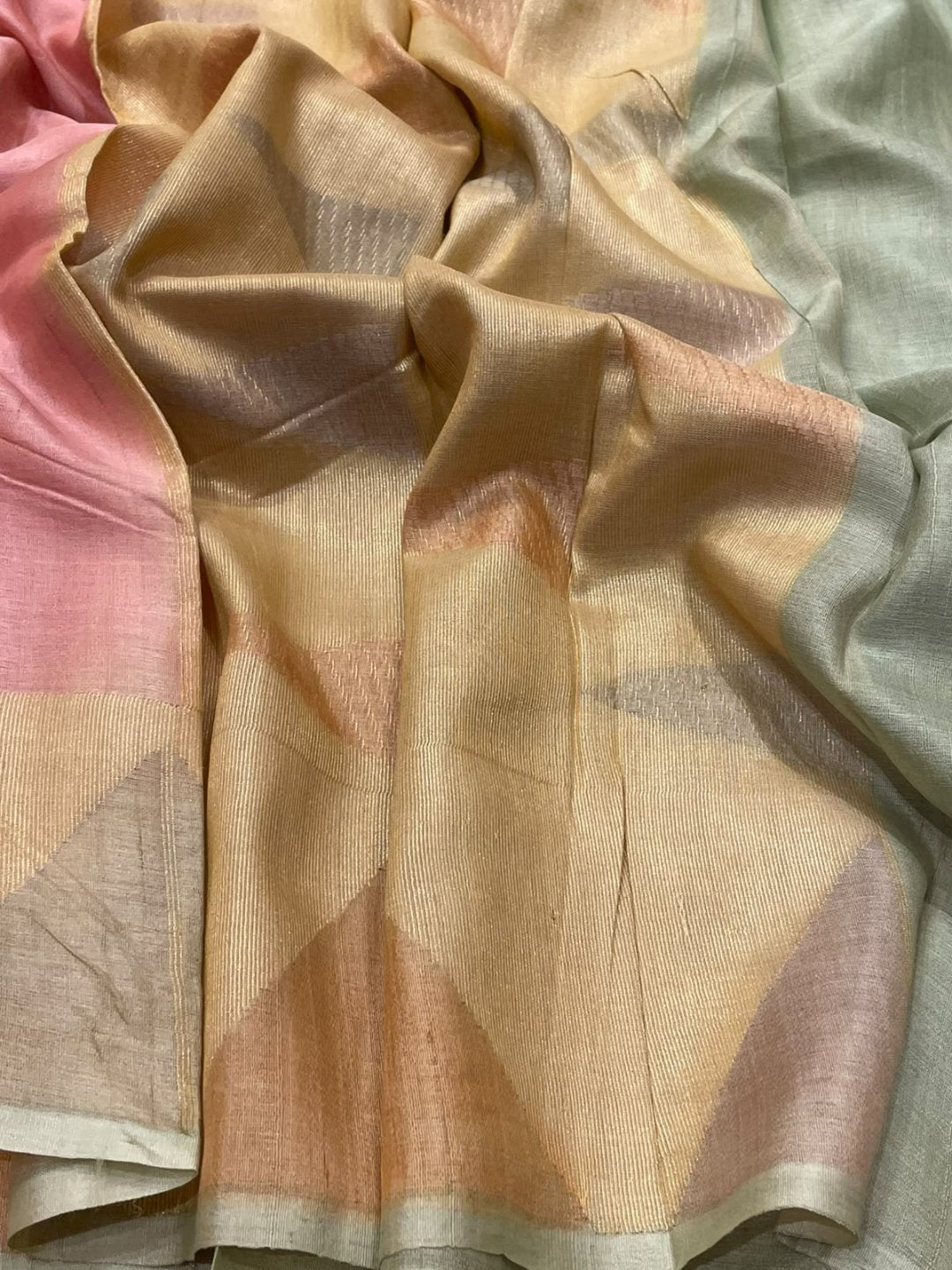 peach Raw silk saree Banarasi saree blouse piece