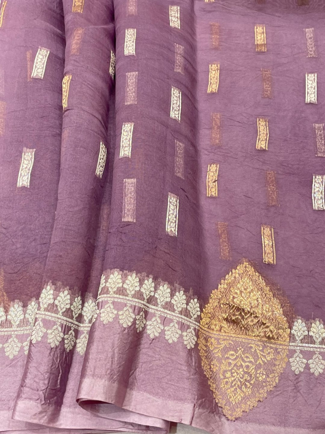 Peach Kora Silk Banarasi saree folded view