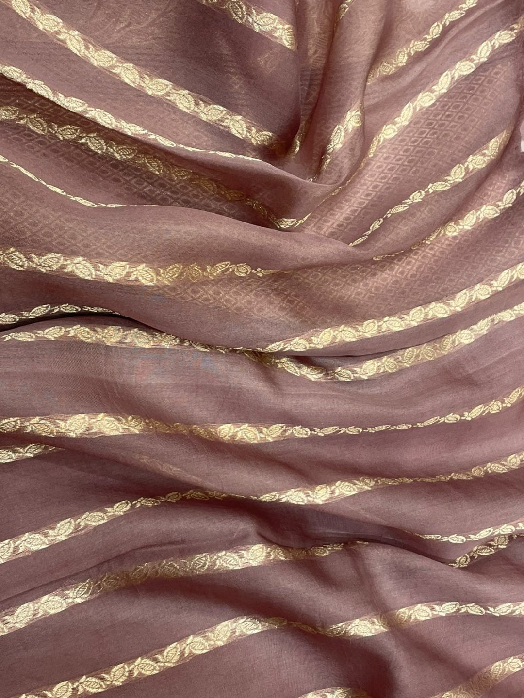 Peach Kora Silk Banarasi saree texture detail