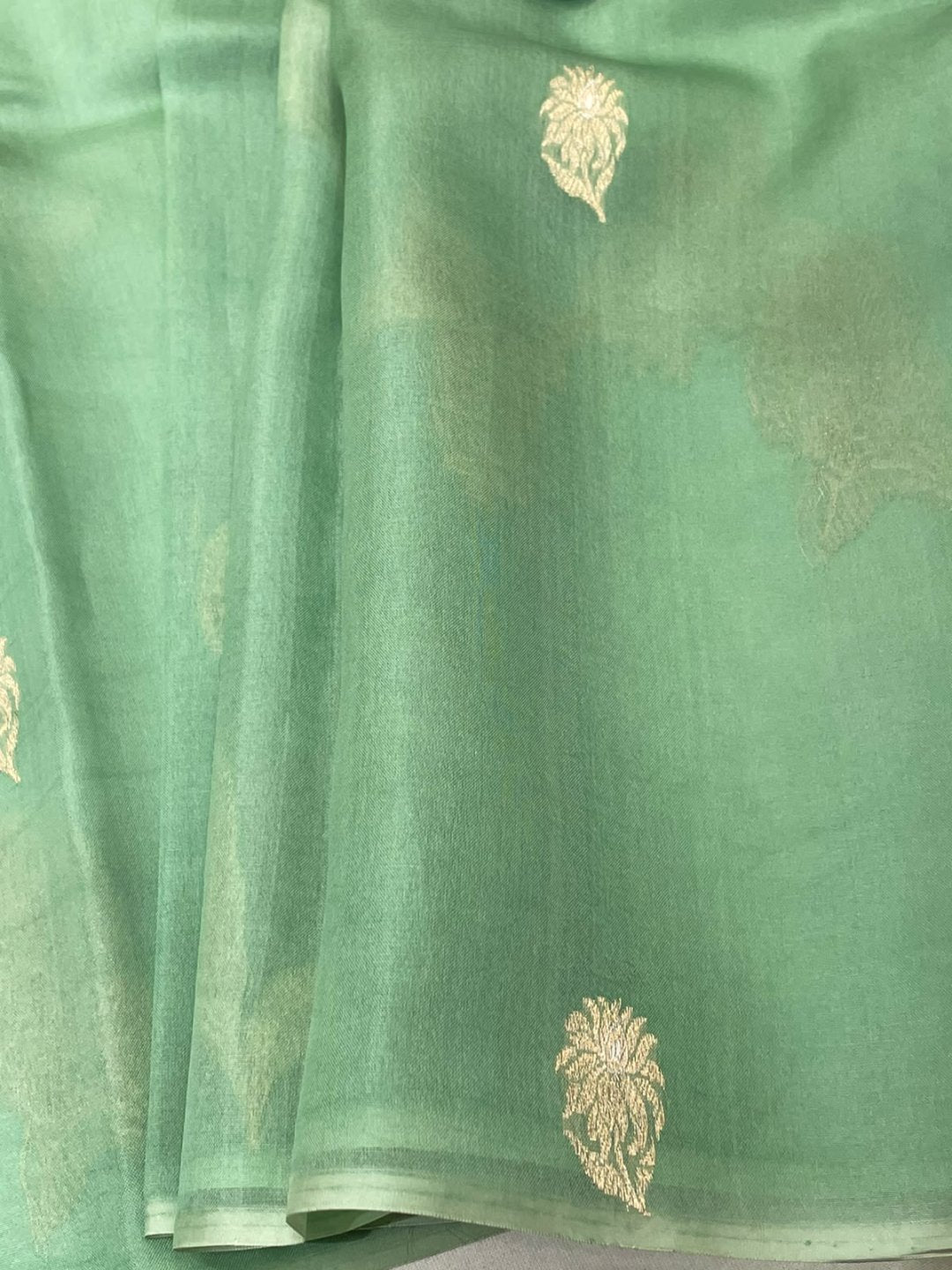 light green Kora Silk Banarasi saree blouse piece