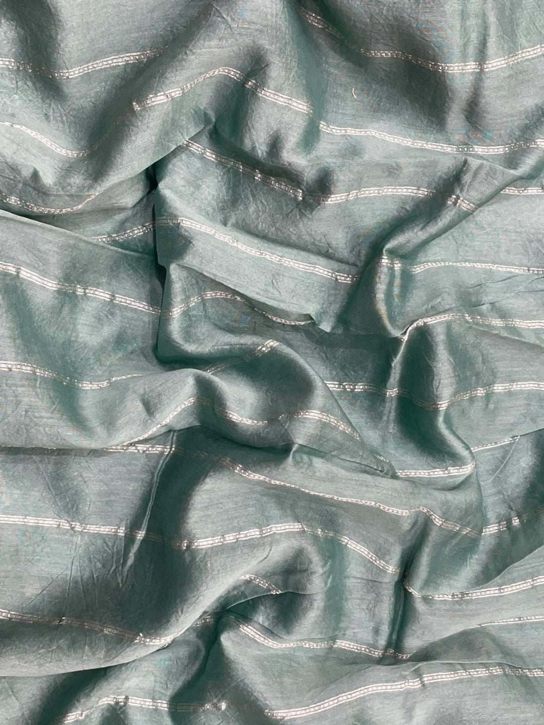 Sea Green Kora Silk Banarasi saree full spread