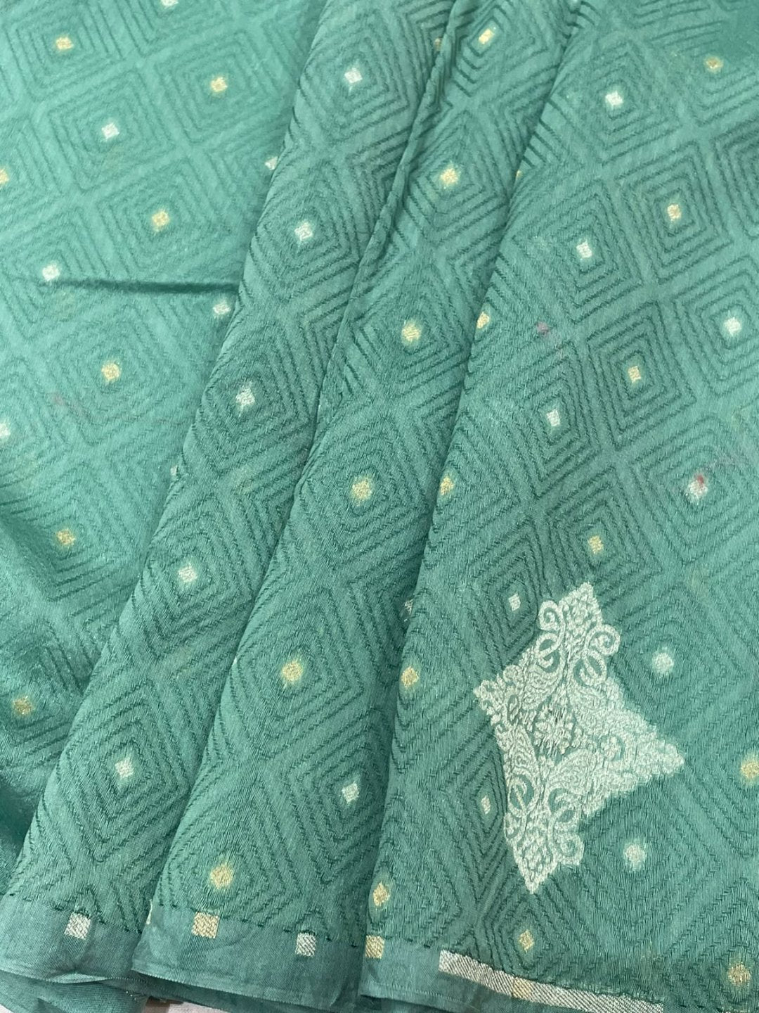 Sea Green Kora Silk Banarasi saree blouse piece
