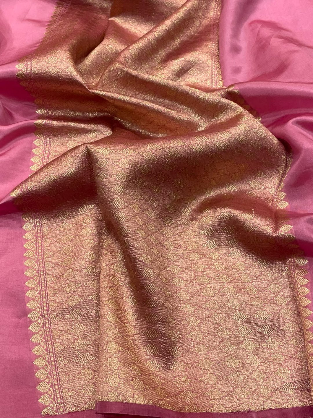 Pink Katan Silk Banarasi saree pallu detail