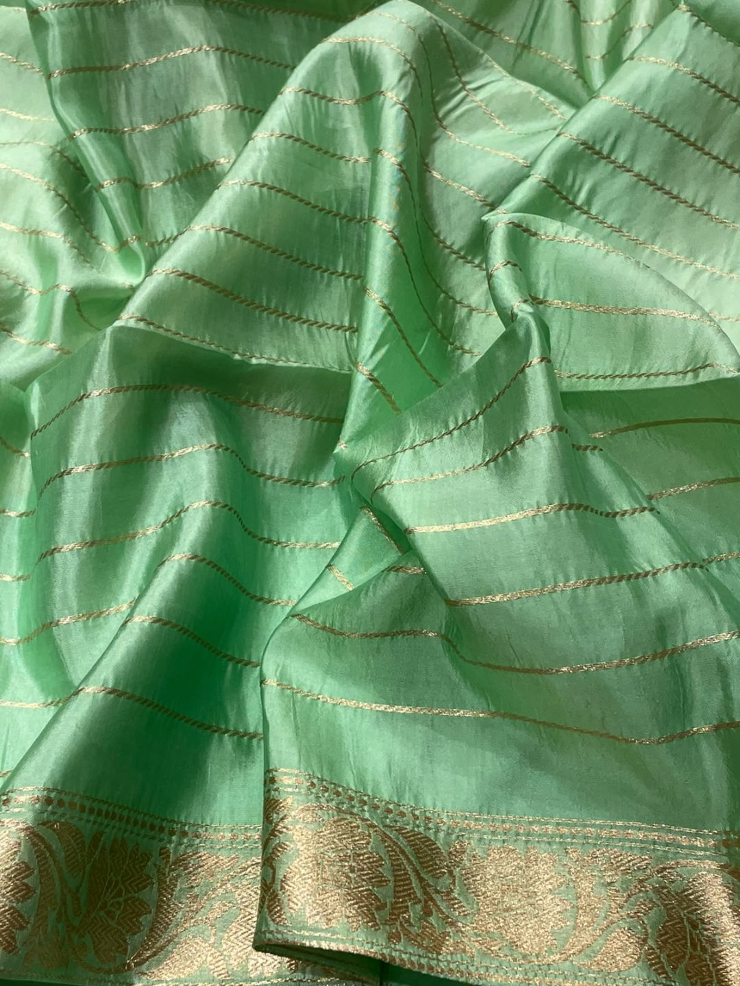 Green Katan Silk Banarasi saree full spread