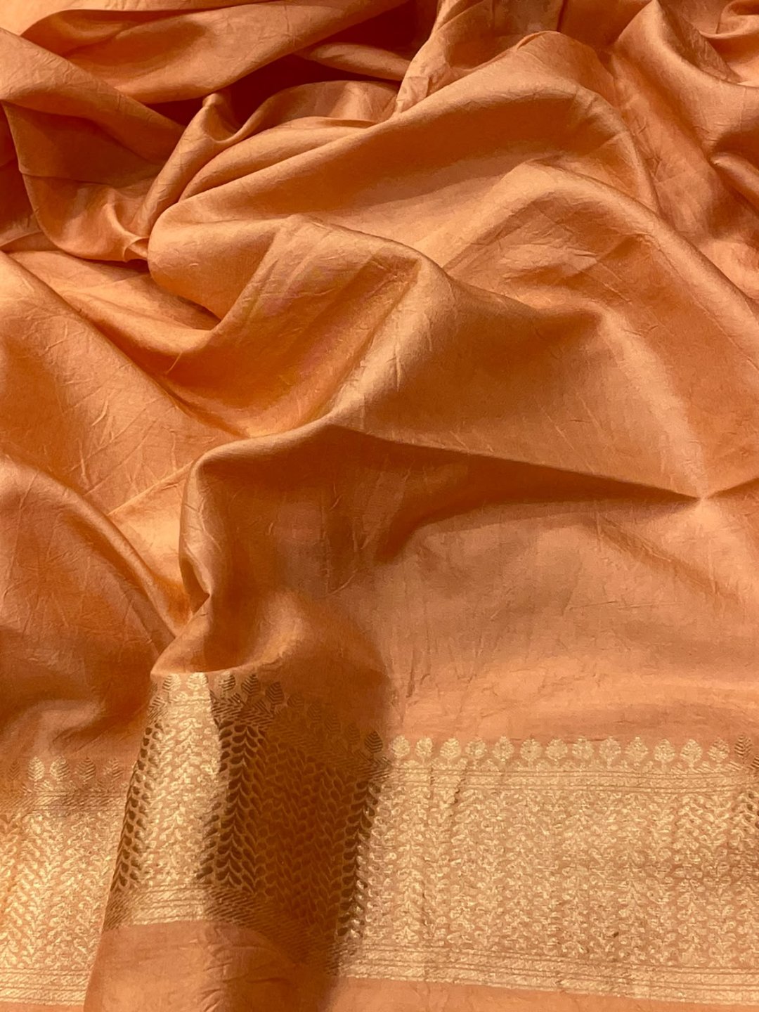 Light peach Katan Silk Banarasi saree texture detail