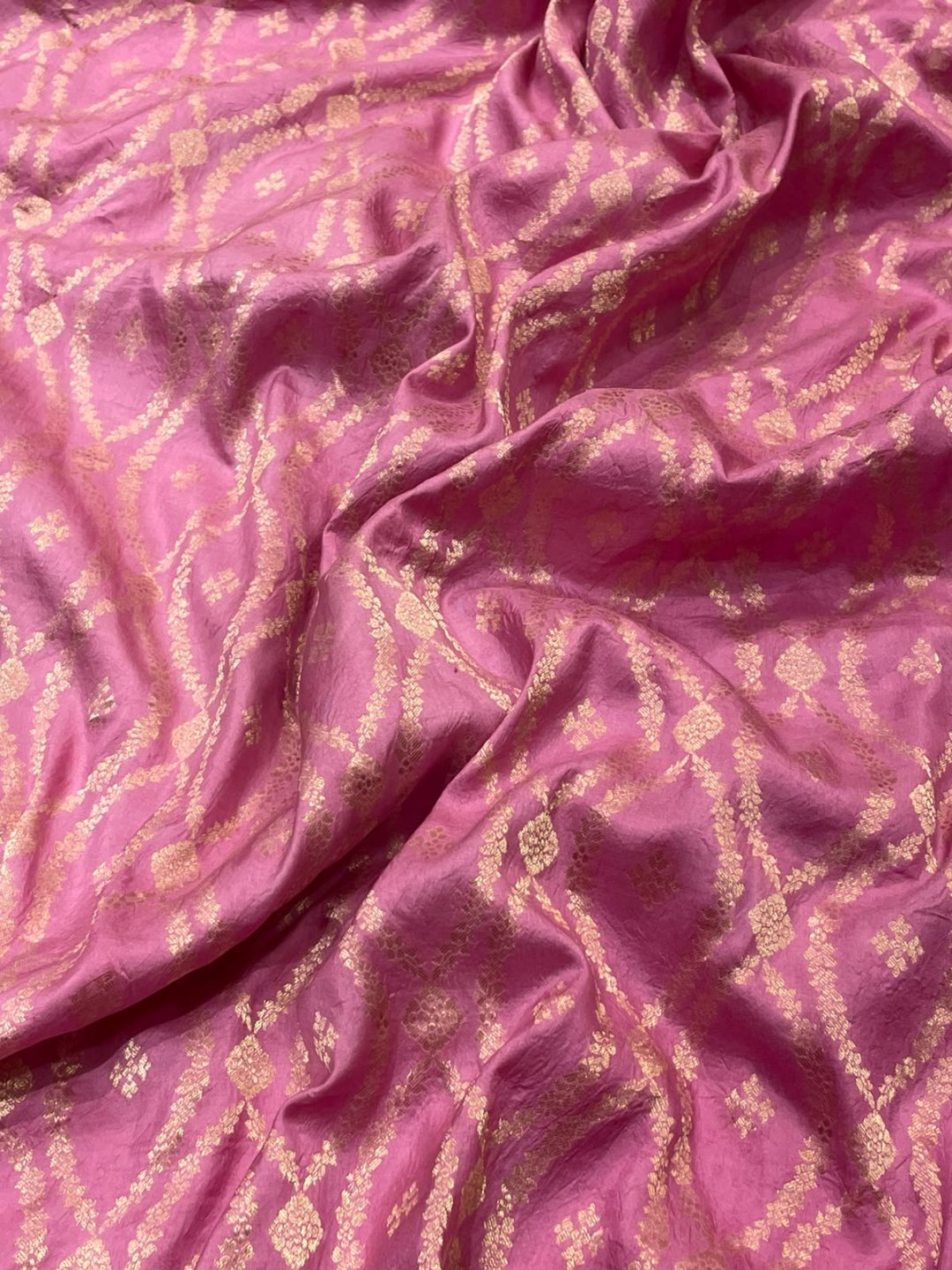 Pink Katan Silk Banarasi saree pallu detail