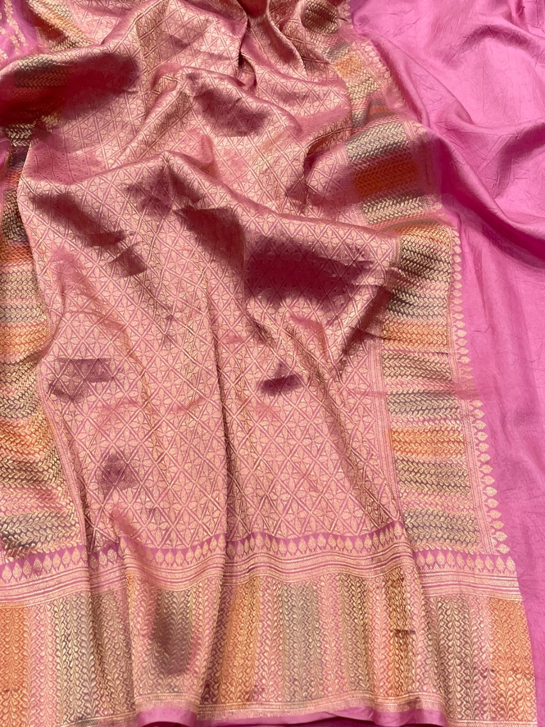 Pink Katan Silk Banarasi saree blouse piece