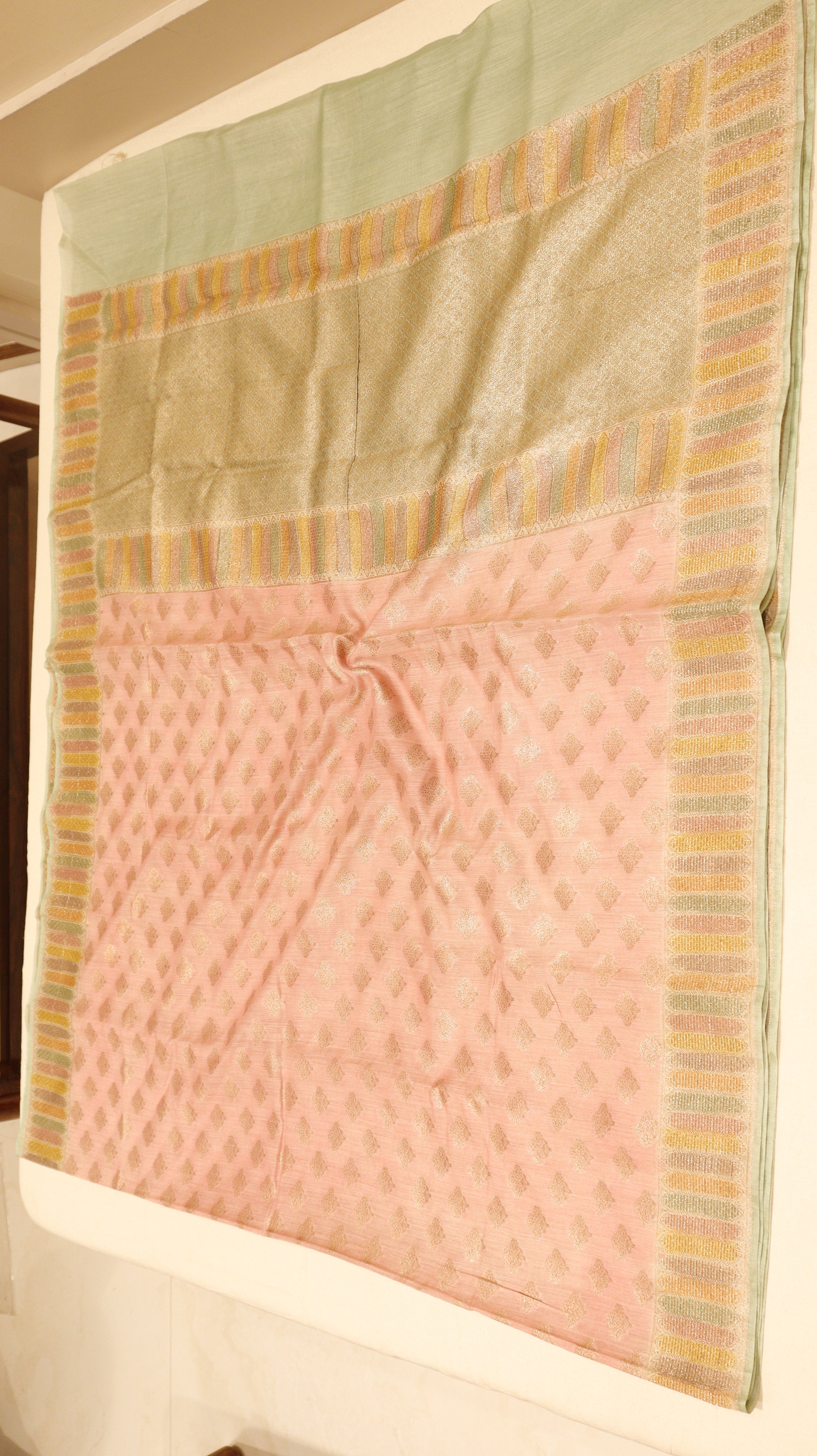Peach Pure Moonga Muslin Handloom Saree