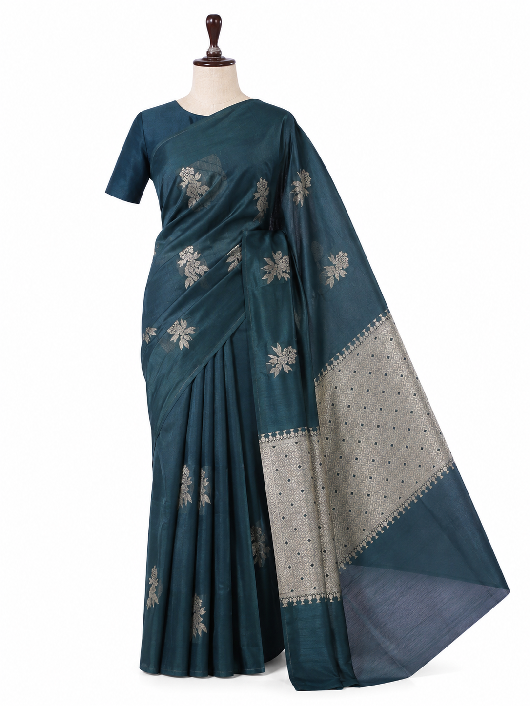 Banarasi Pure Cotton Handloom Saree - Bottle Green