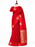 Red Kora Silk Banarasi Saree with Kadwa Self weaving and Buta border