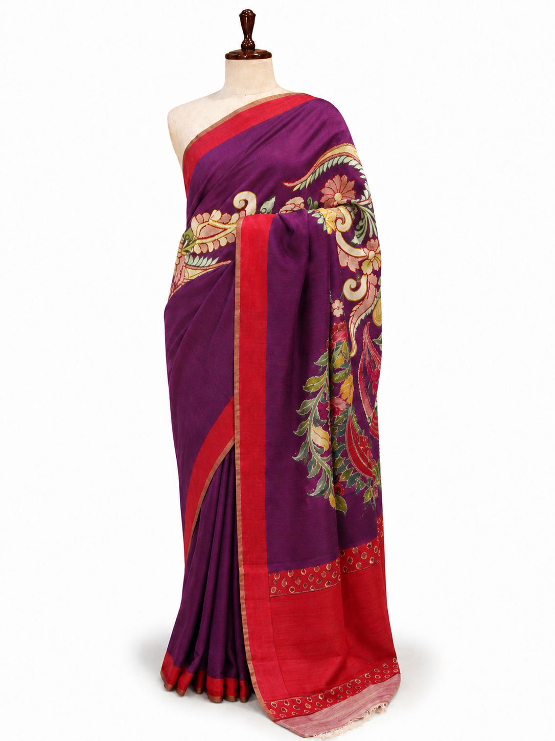 Paisley Pallu Handloom Banarasi Moonga Silk Saree - Purple with Red