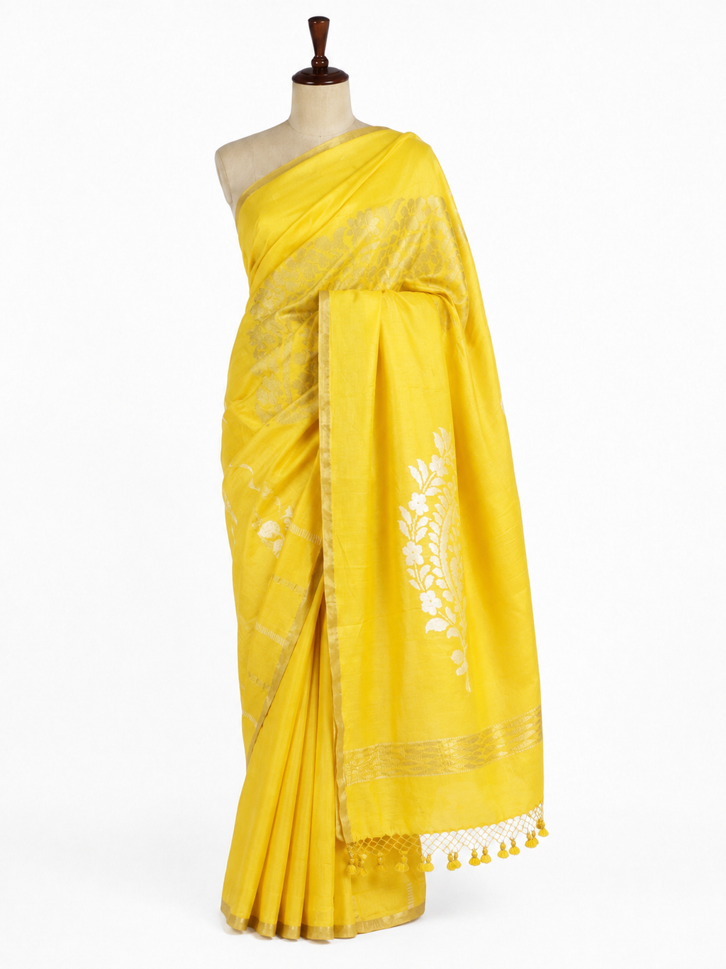 Paisley Pallu Handloom Banarasi Moonga Silk Saree - Yellow