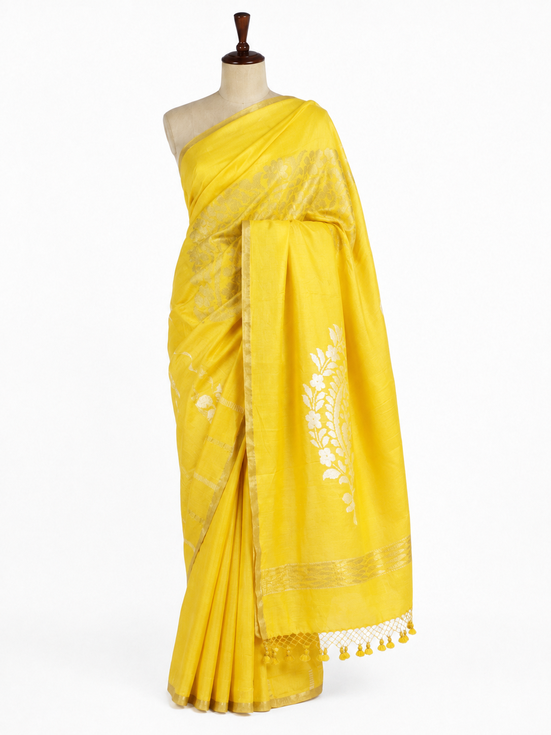 Paisley Pallu Handloom Banarasi Moonga Silk Saree - Yellow